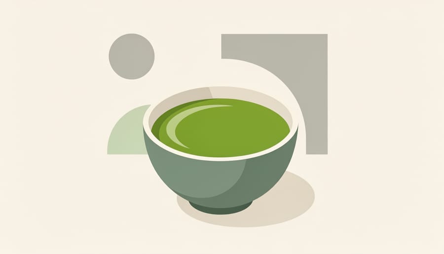 Sealed matcha tin and a glass of frothy green matcha latte on a wooden table